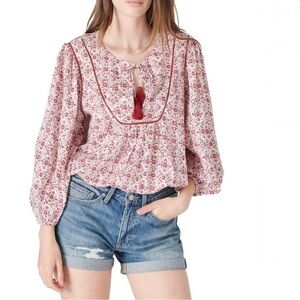Lucky Brand Floral Print Peasant Blouse in Burgundy